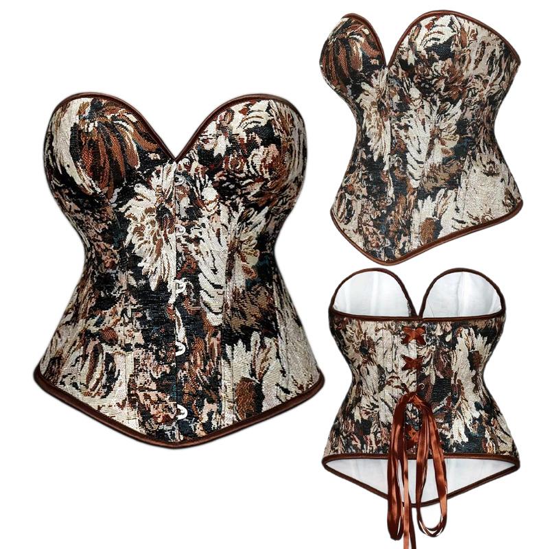Women's Plus Oil Painting Style Lace up Overbust Waist Slimming Body Shaper Corset Top Plus Size