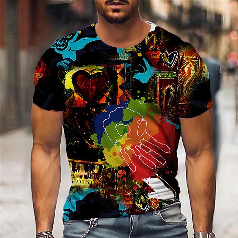 Summer Fashion Cool Graffiti Men's t-shirt New Casual Personality Hip Hop streetwear Fun Printed Round Neck Short Sleeve Tees