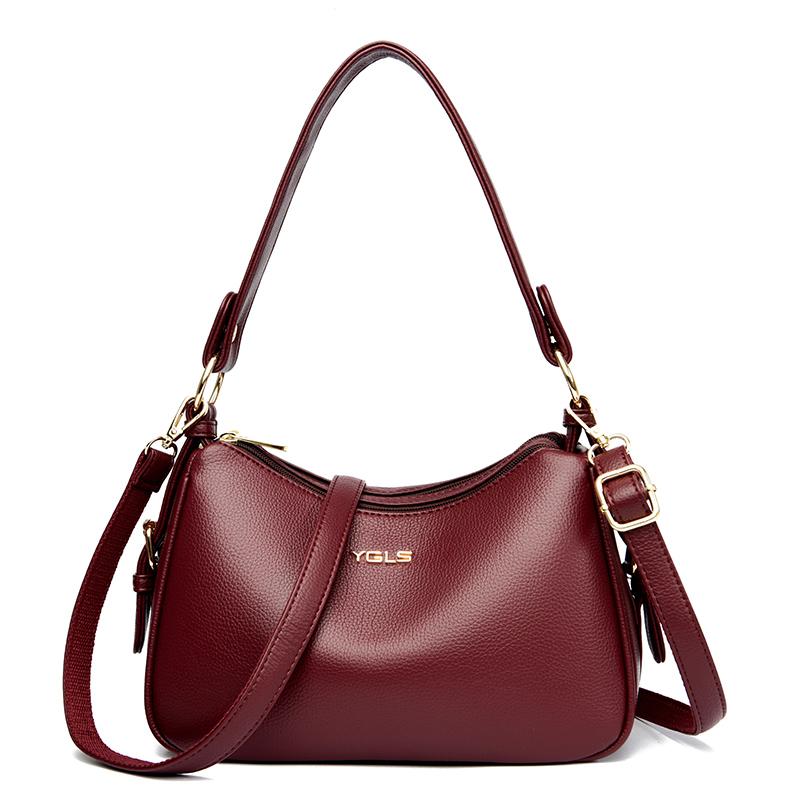 Weiche Leder-Schultertasche für Damen, große Kapazität, Umhängetasche, hochwertige einfarbige Schultertaschen, Mode-Tasche