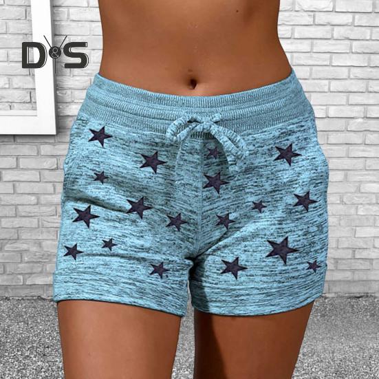 Women's Summer Beach Shorts Casual Elastic Drawstring Sports Bottom Mid-Waist Yoga Shorts Pants with Pockets