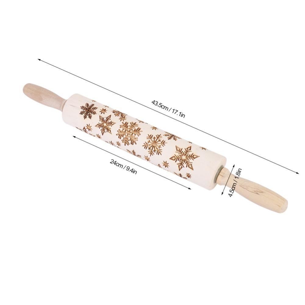 Wooden Embossed Rolling Pin Snowflake Pattern Cookie Rolling Pin Kitchen Decor