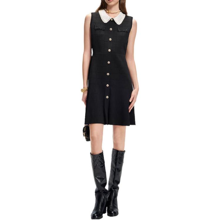 Karl Lagerfeld Casual Date Commute Slim Fit Color Block Button Sleeveless Dress Women Dresses Black M22E1328