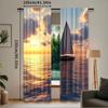 2Pcs Sea Sunrise And Sunset Scenery Curtains Ocean Sailboat Aesthetic Art Curtains Suitable For Bedroom Livingroom Store Hotel