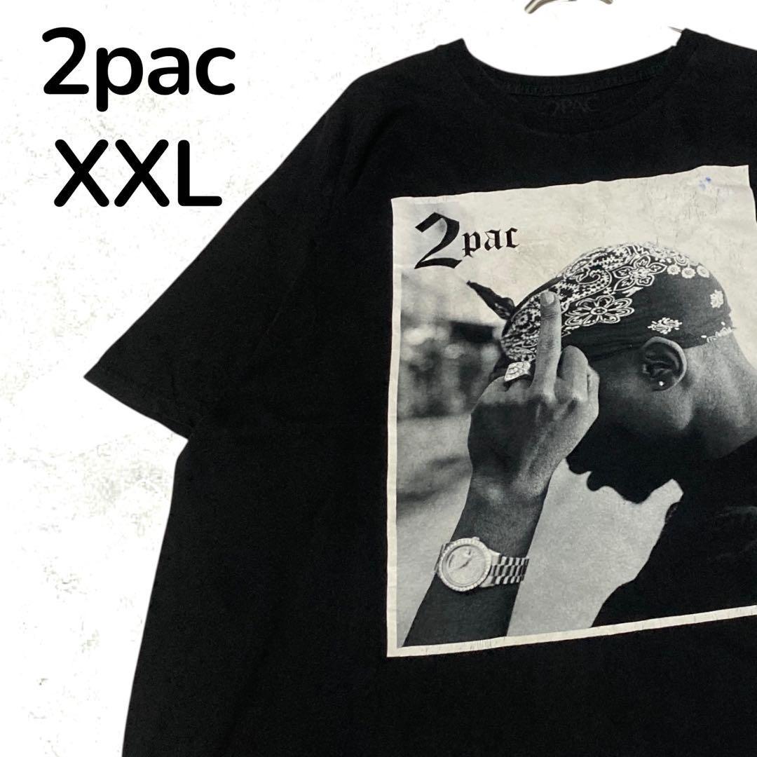 [One-of-a-kind] 2pac Big Print T- XXL Big Silhouette Black Unisex T-Shirt L