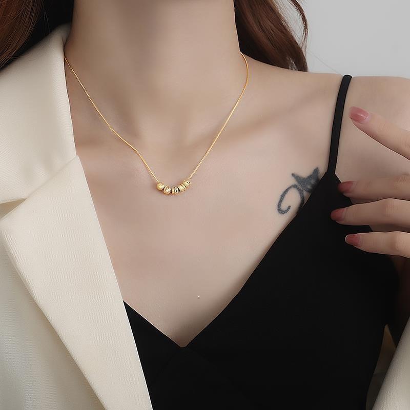 Women's Trendy Copper Transfer Bead Necklace with Micro-inlaid Collarbone Chain - Five Blessings Design, Colorfast Light Luxury Style