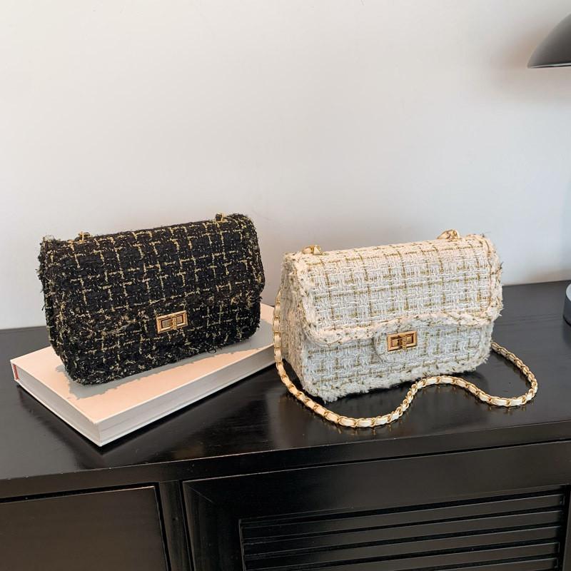 Bolsa Transversal Tweed Chic Outono Inverno 2023 Nova Moda Trendy Xadrez Corrente