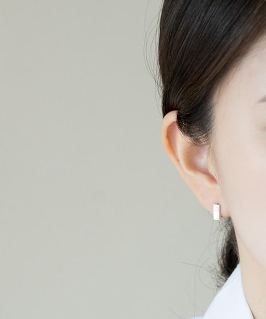 Alleun Silver 925 Square Short One-Touch Silver Ring Earrings