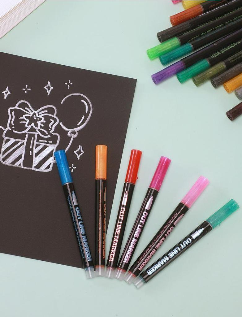 24-Color Double-Line Outline Pens for Kids' DIY Painting, Doodling, Journaling, and Student Highlighting