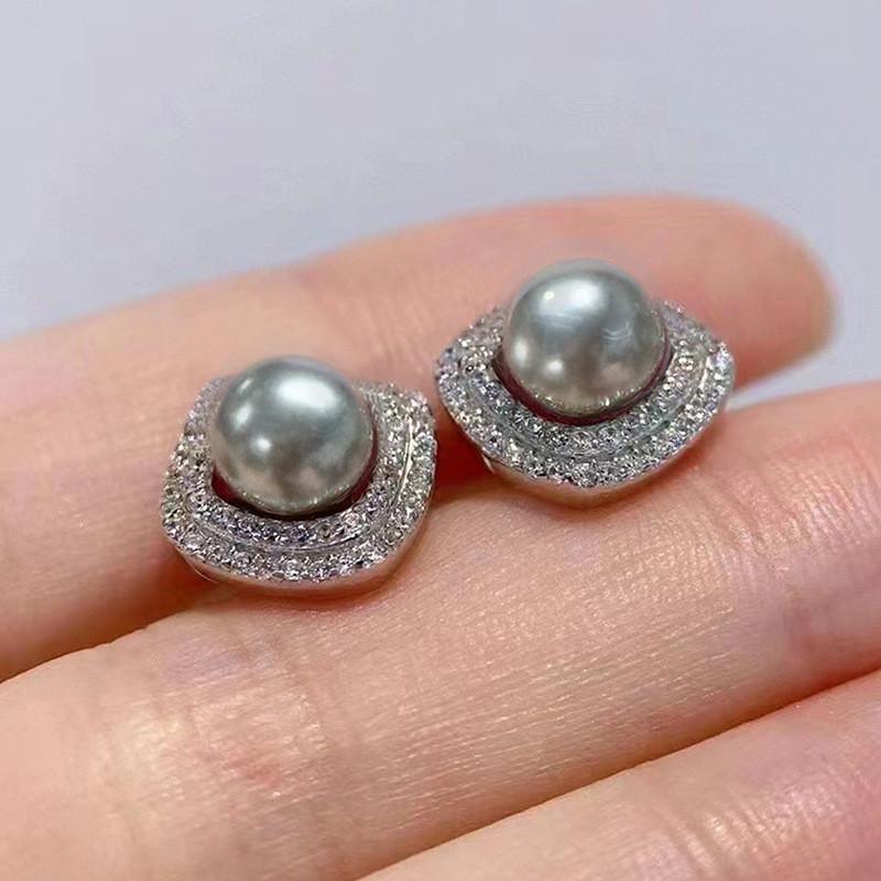 925 Sterling Silver Pearl Stud Earrings for Women Full Dazzling CZ Statement Earrings Wedding Party Female Jewelry