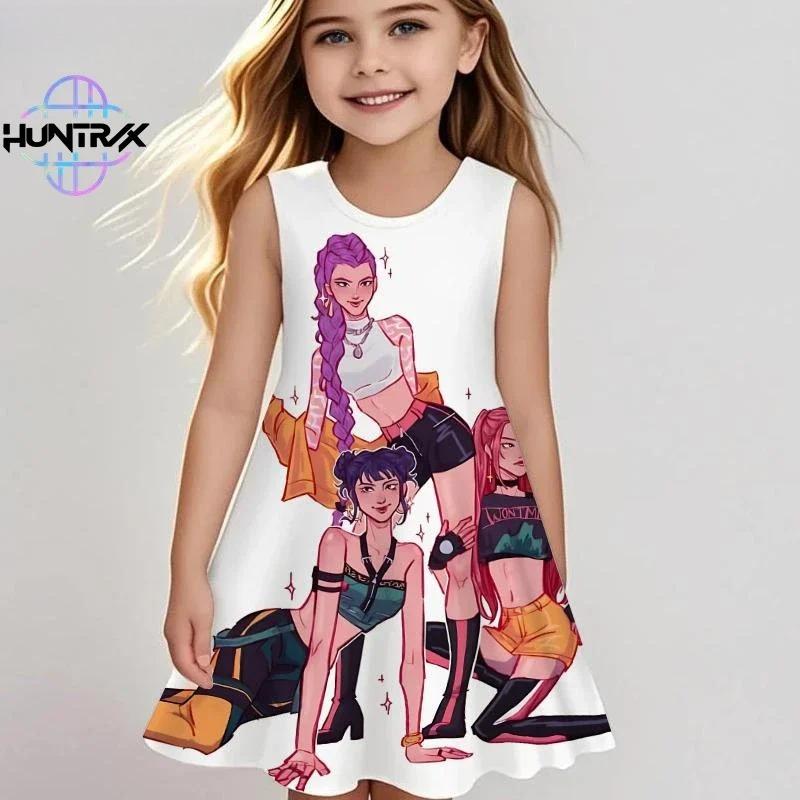 Kpop Demon Hunters Kids Dress Summer Girls Anime Cartoon Print Beach Dress Casual Sleepwear