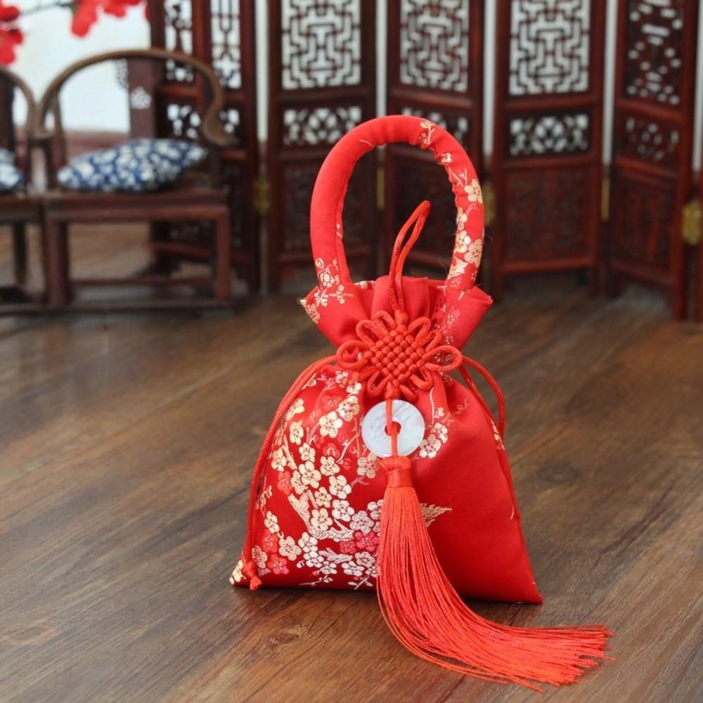 Chinese Style Canvas Flower Drawstring Bag Phoenix Dragon Festive Sugar Bag Wedding Candy Bag Jewerly Packing Bag
