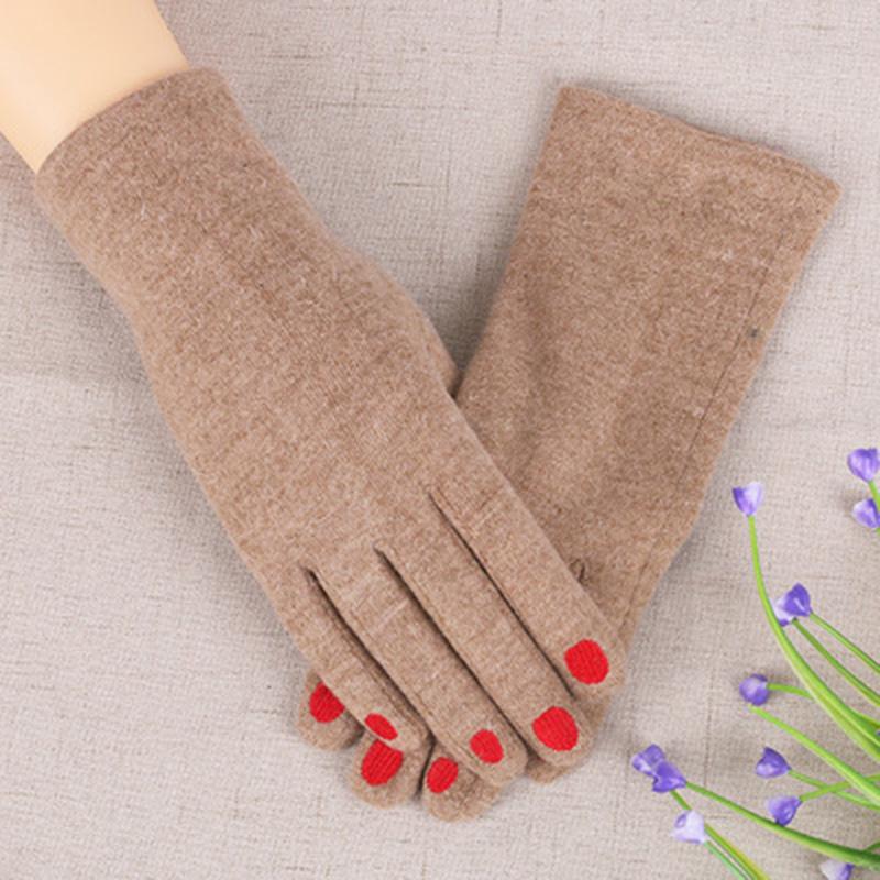 Cute Nail Polish Embroidery Cashmere Gloves Women Wool Velvet Thick Touch Screen Gloves Female Winter Warm Driving Gloves H100