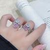 Fashion Cross Double-Row Pink And White Zir*****Pening Adjustable Ring Temperament Color Treasure Exquisite Niche High-End Ring