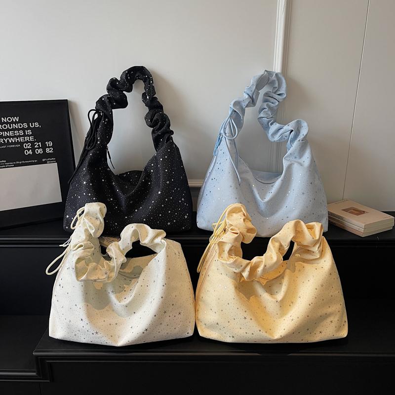 2026 New Gentle Style Star Ruffle Shoulder Bags for Women Larger Capacity Casual Crossbody Bags Student Commute Canvas Tote