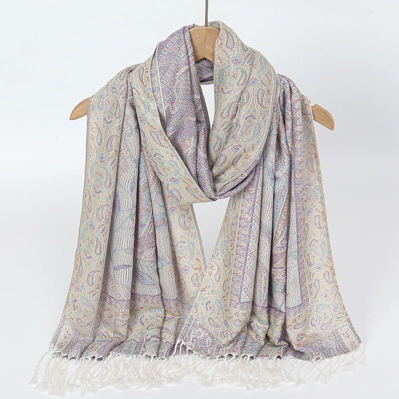 Jacquard Cashew Long Scarf Warm Acrylic Shawl With Tassels Ethnic Style Wrap
