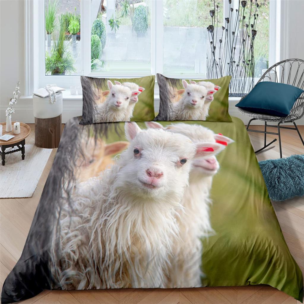 Funny Sheep King Queen Bedding Set Kids Farm Animal Duvet Cover White Little Lamb Comforter Cover 2/3pcs Polyester Quilt Cover