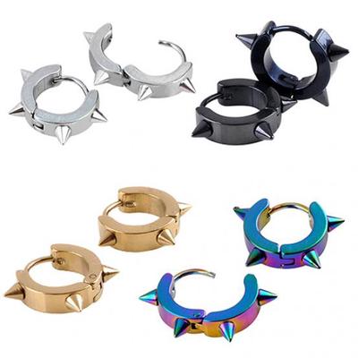 Unisex Titanium Steel Punk Rivet Ear Studs Spike Hoop Huggie Piercing Earrings KTJ