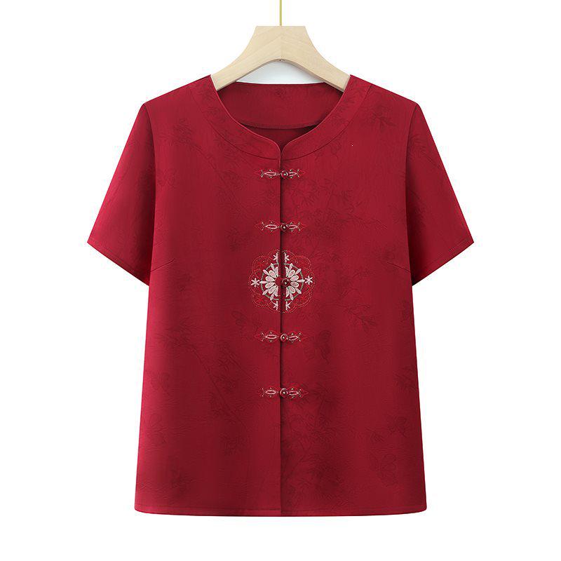 

Elegant Tang Suit Summer Shirt for Grandma: High-End Chinese Style Top for Middle-Aged & Elderly Women 3XL (120-130 jin)