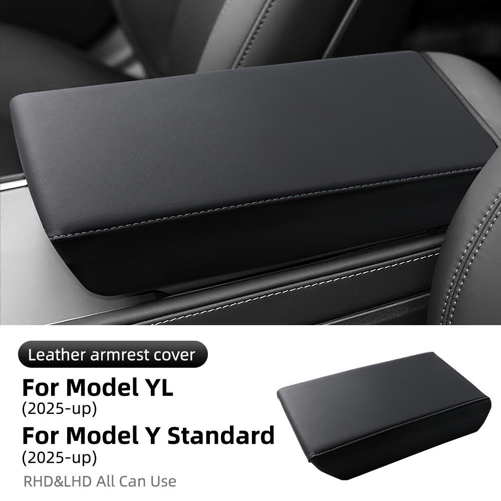 Leather Armrest Box Protective ABS Cover Trim For Tesla Model YL 6 Seats Model Y Standard 2025 2026 2027 Arm Rest Lid Interior