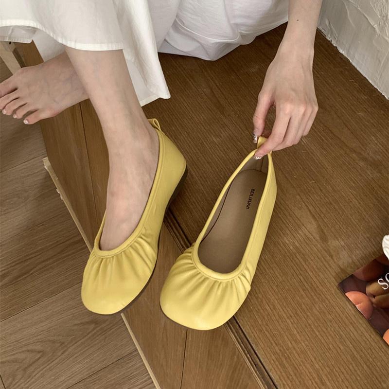 

Bailamos Round Toe Women Flats Ballet Loafers Flat Low Heels Dress Shoes Slip On Casual Moccasins Shallow Dress Mules Shoes Muje 35