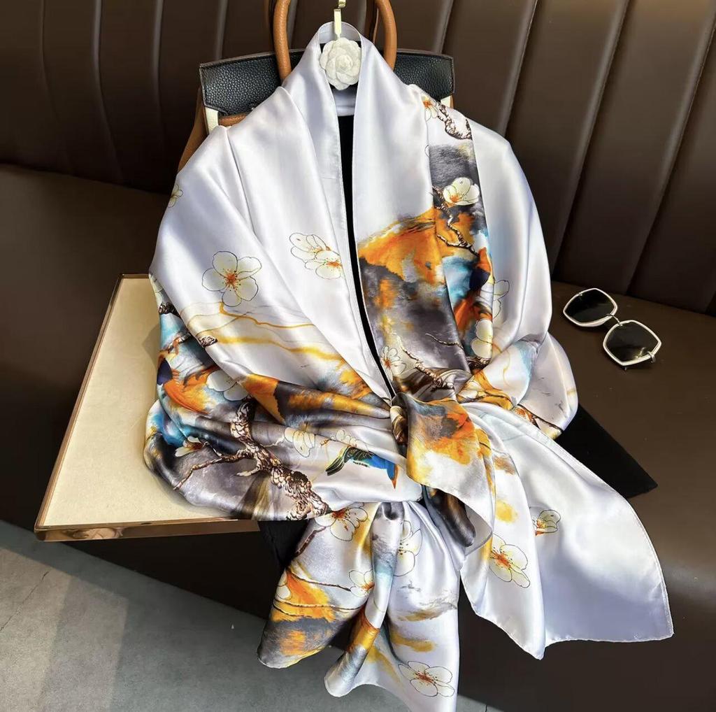 2024 Stylish Korean Brocade Silk Scarf for Women - Versatile Spring/Autumn Shawl