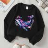 Kids Crewneck Sweatshirt, Colorful Floral Whale Print, Soft Casual Pullover for Fall Winter