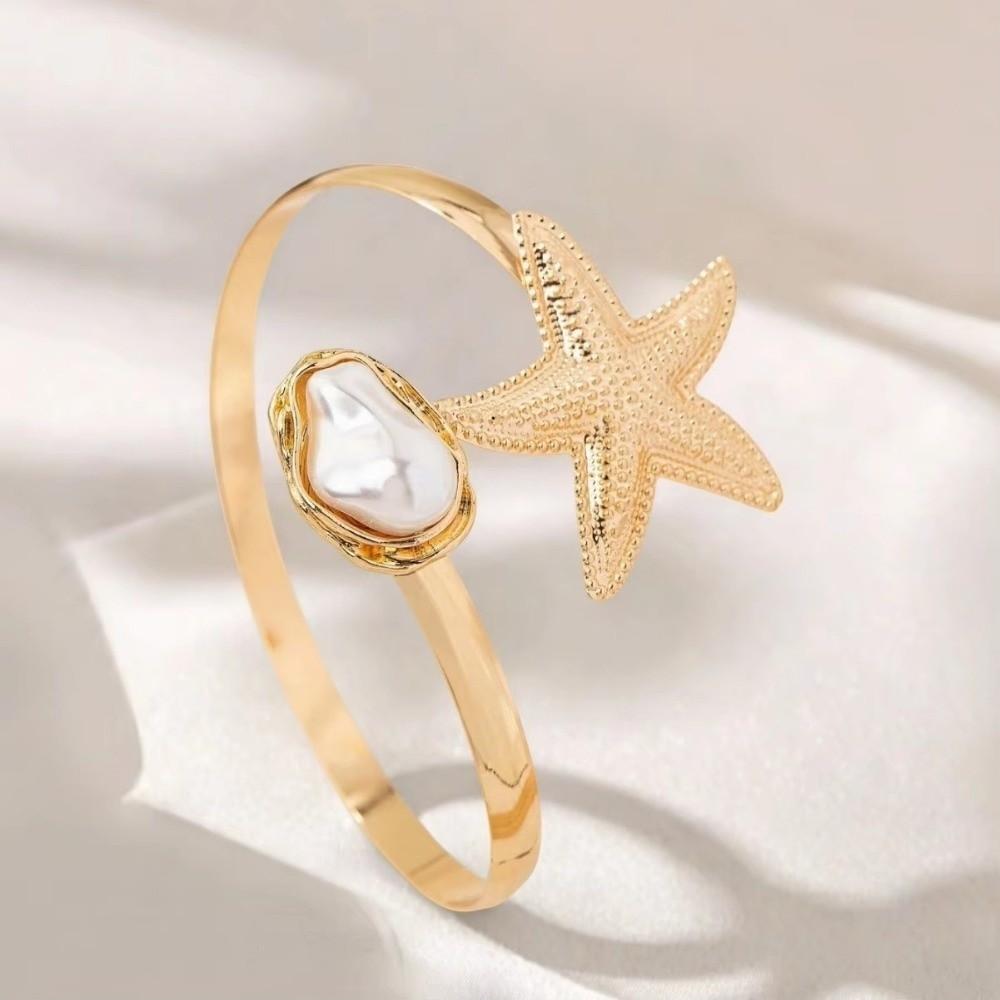 Pearl Starfish Open Armband Bangle Summer Armlet Bangle Upper Arm Cuff Bracelet  for Women Girls