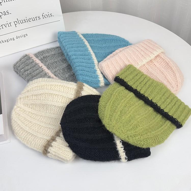 Korean Style Fashion Autumn and Winter Contrasting Hat Wool Hat Warmth Thick Ear Protection Women's Versatile Japanese Knitted Hat Trend
