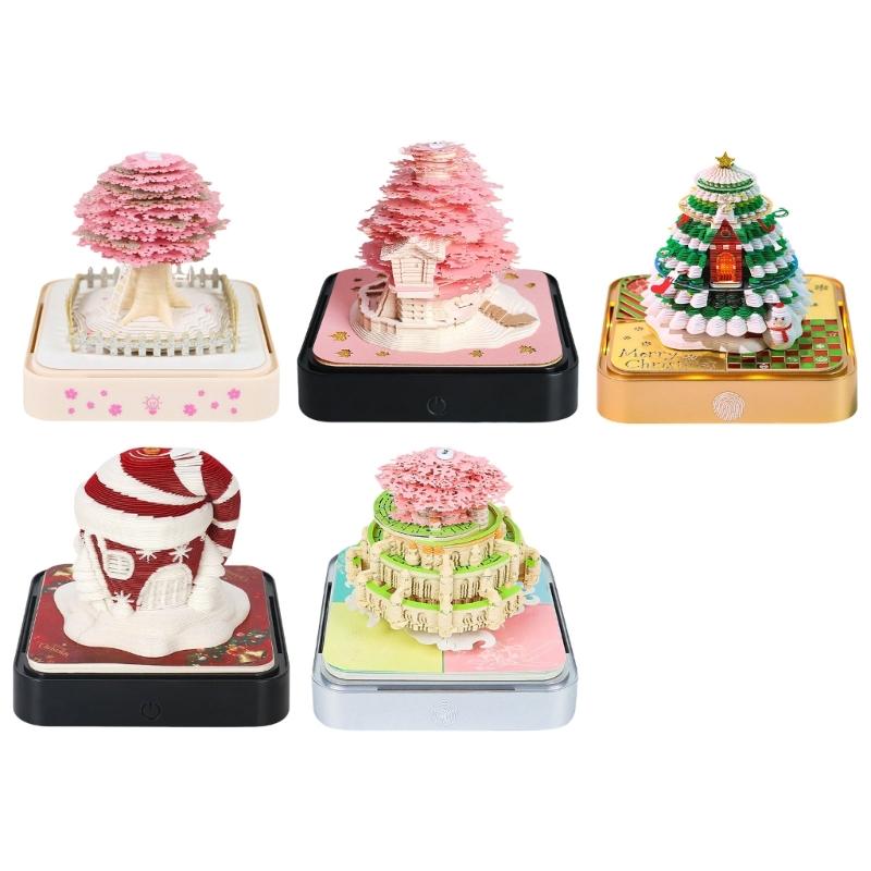 Festives 3D Paper Sculpture Calendar with LED Light 2025 Desk Memo for Everyday Use Notepad Carving Accessories