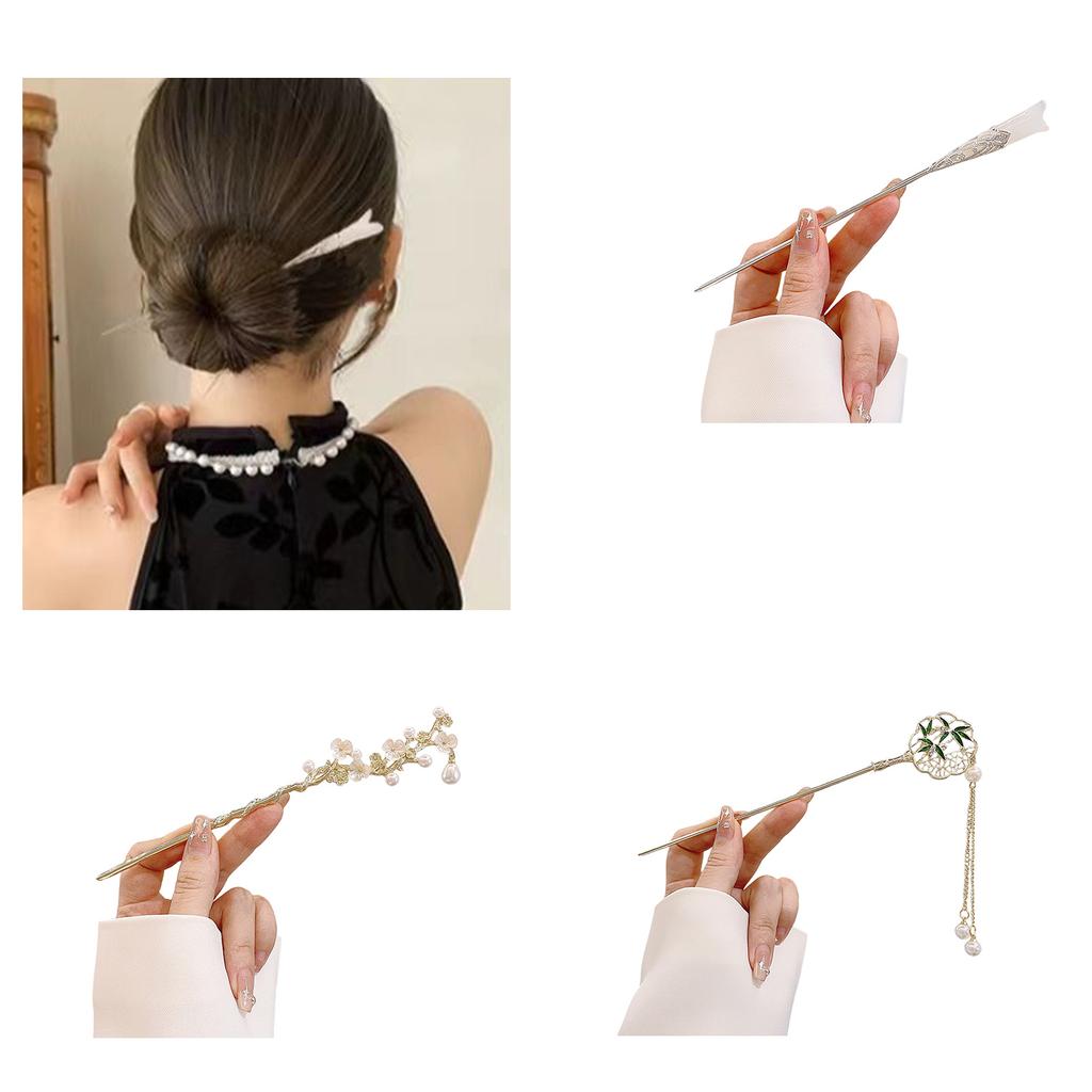 Ancient Style Metal Hair Stick For Women Elegant Hairpin For Wedding Party And Daily Use With Flower and Tassels Decors