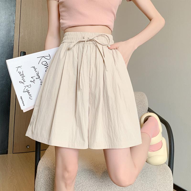 Women's High Waist Ice Silk Wide-Leg Shorts - Summer Casual, Slimming, Loose Fit, Mid-Length