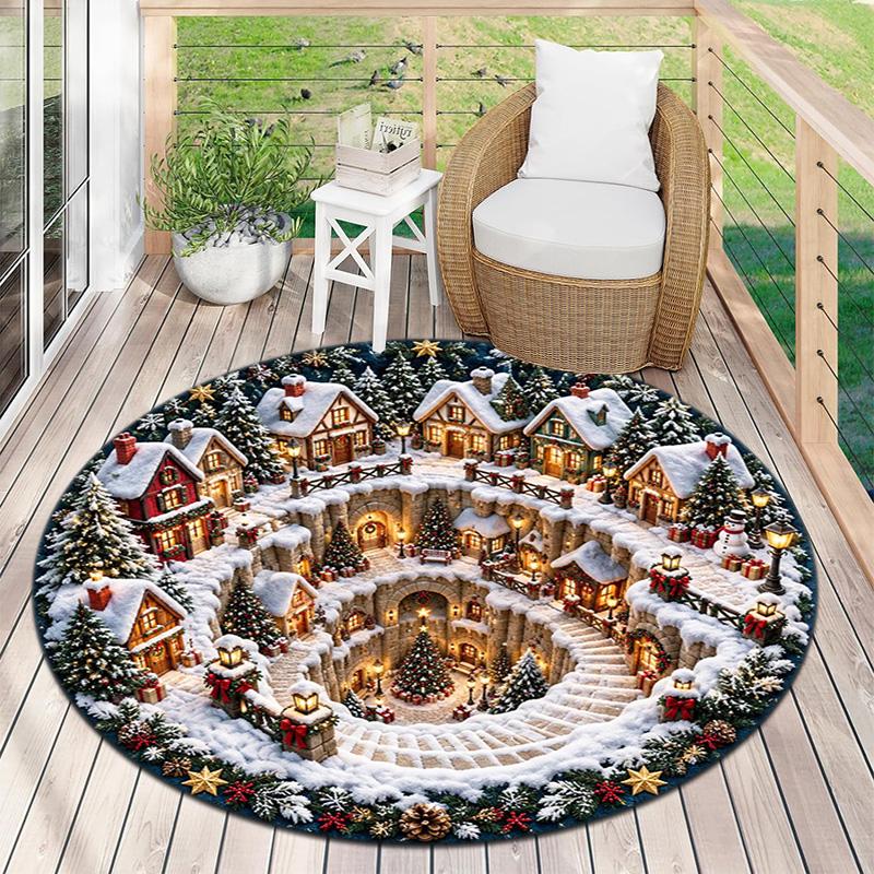 Cute Christmas Day Gift Bell Santa Claus Snowman Christmas Tree round rug Home Soft Decorative Anti slip Chair Mat Carpet Outdoor Floor Mat Carpet 33