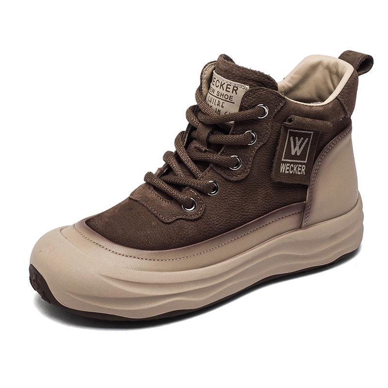 Autumn Women's High-Top Cowhide Sneakers 2025: Thick-Soled, Height-Increasing, Versatile, and Comfortable.