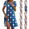 Women's Casual Fashion Round Neck Short Sleeve Independence Day Printed Midi Dress