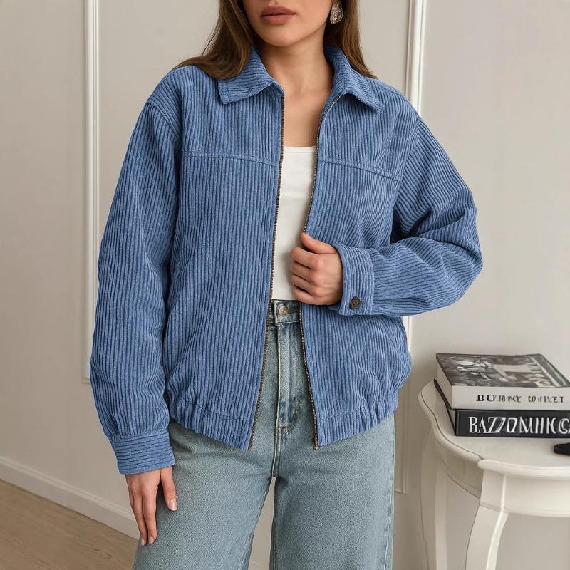 2025 Autumn and Winter New Women's Casual Lapel Long Sleeve Zipper Simple Solid Color Jacket