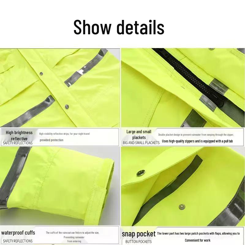 Rainproof Three-Layer Composite Raincoat and Pants Set with Reflective Safety for Traffic Duty