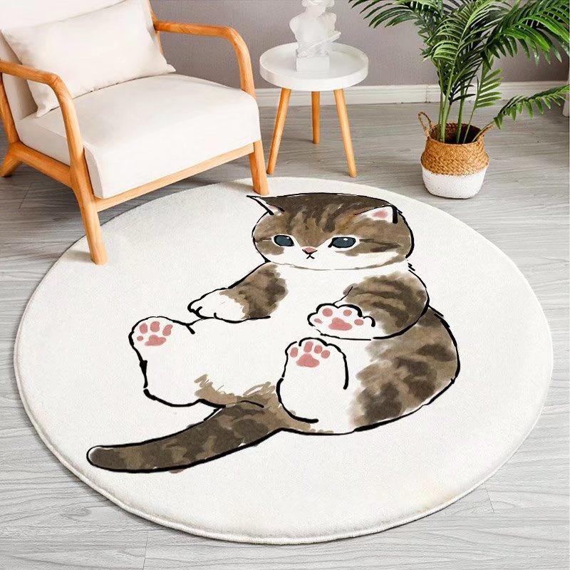 Christmas Cartoon Mat Kids Play Mat Cat Animal Round Carpet Bedroom Mat Living Room Carpet Kitchen Bathroom Anti-Slip Mat