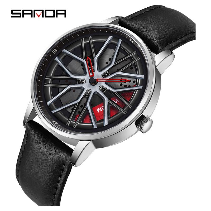 Sanda Men's Creative Wheel Quartz Watch - Trendy Rotating Waterproof Wristwatch