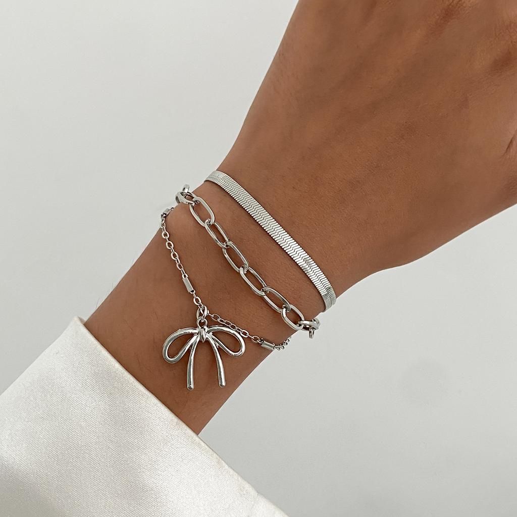 PuRui Fashion 4 Styles copper Color Double Layer Adjustable Bracelet for Women Hollow Out Bowknot Heart Star Pendant Zircon
