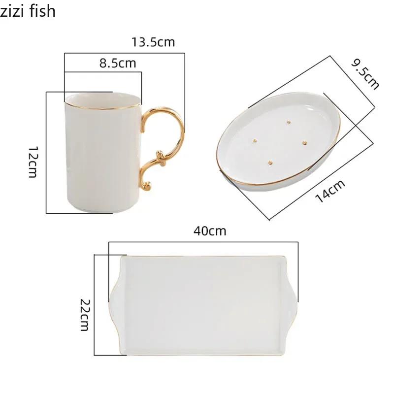 Gilded Ceramic Bathroom Accessories Set Portable Soap Dispenser Mouth Cup Toothbrush Holder Soap Dish Tray Bathroom Supplies