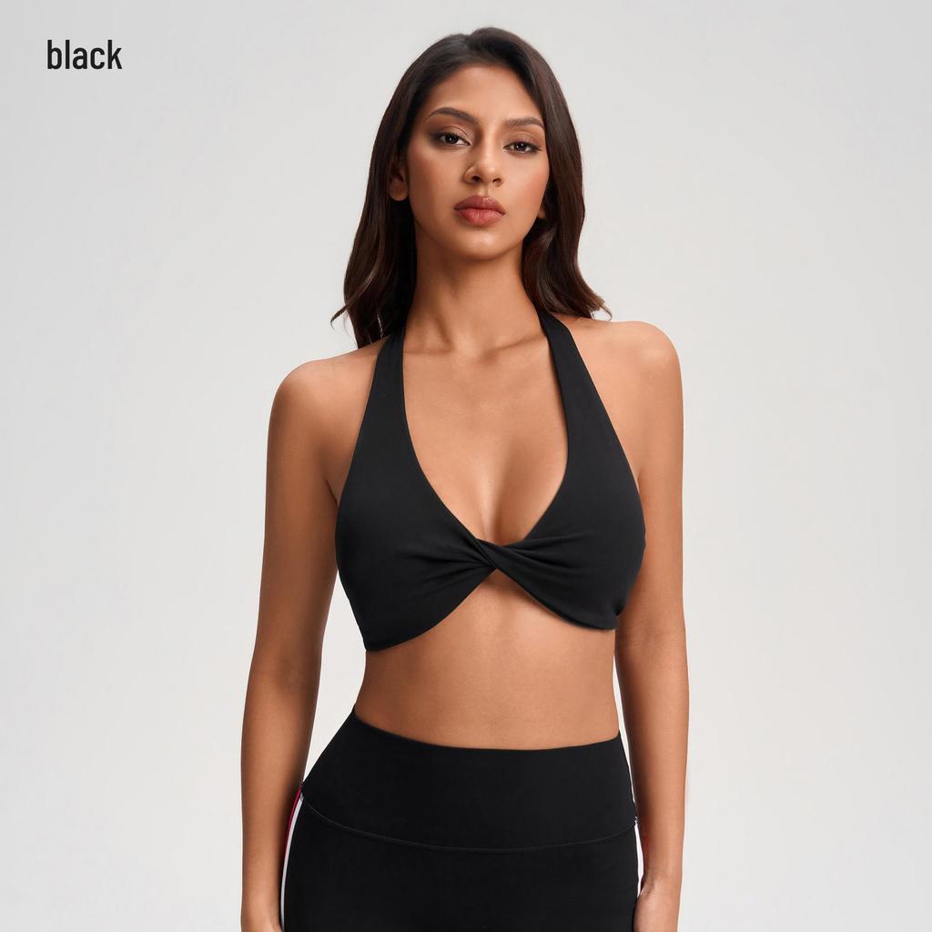 European & American Halter Push-Up Sports Bra - Nude Feel, Skin-Friendly Open Back Yoga Style, Women's Fashion YG-1005