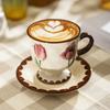 Exquisite Tulip Ceramic Coffee Cup Plate Set Light Luxury Restaurant Afternoon Tea Coffee Cups High End Office Leisure Water Cup