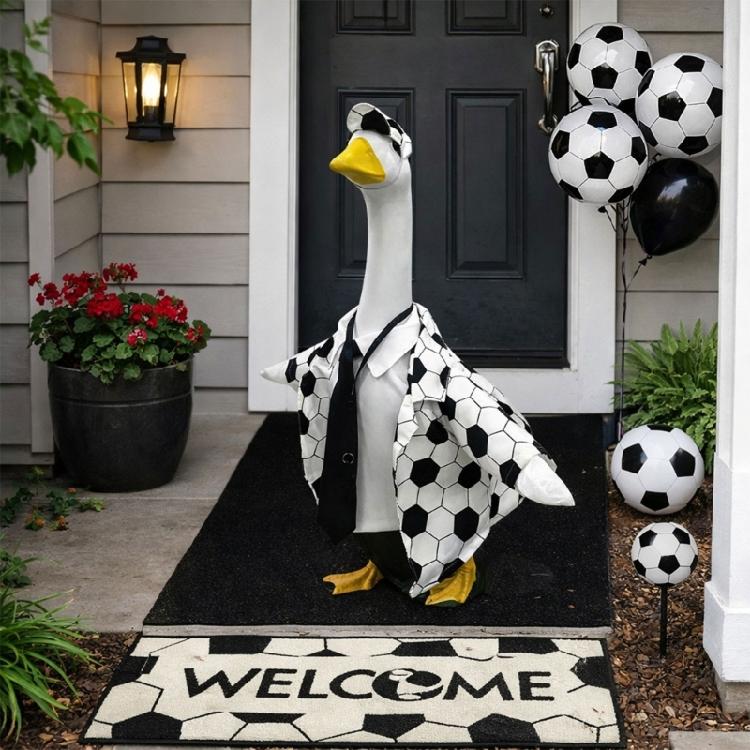 Playfulness Lawn Geese Figure Wearing Stylish Outfit Available In Leopards And Cows Pattern For Outdoor Display
