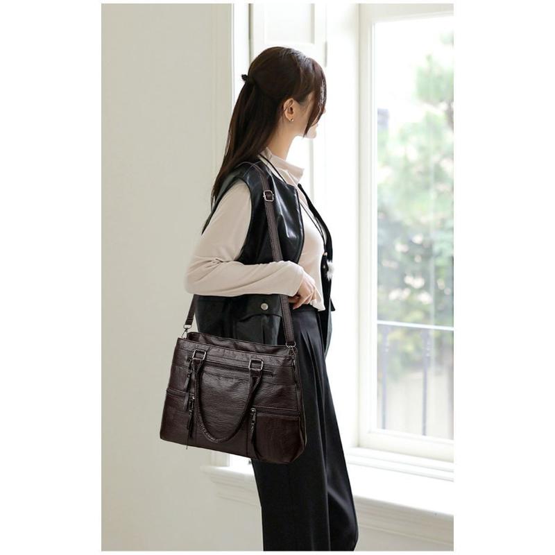 Women'S Leather Top-Handle Bags Luxury Designer Handbag And Purse Ladies Solid Color Shoulder Crossbody Bag Ladies Travel Commuter Bags