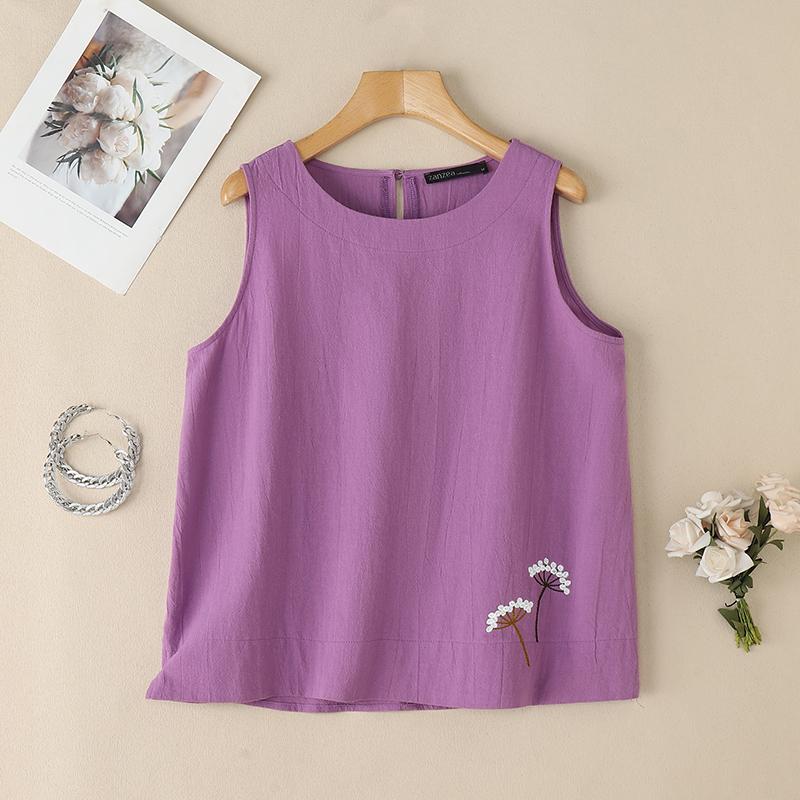 

ZANZEA Жіночі літні повсякденні майки без рукавів з круглим вирізом фіолетовий