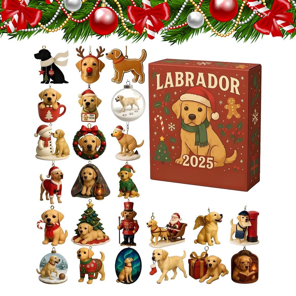 Christmas Advent Calendar 2D Acrylic Labrador New Year Decoration 24 Days Cartoon Dog Ornament Countdown for Xmas Tree Pendant