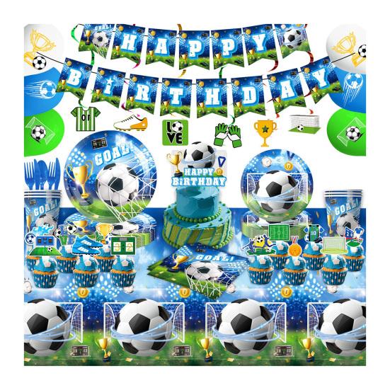 Futbol Doğum Günü Partisi Süslemeleri Seti Futbol Parti Malzemeleri Tabaklar Peçeteler Bardaklar Balonlar Afiş Masa Örtüsü ile Futbol Temalı Doğum Günü Partisi Paketi