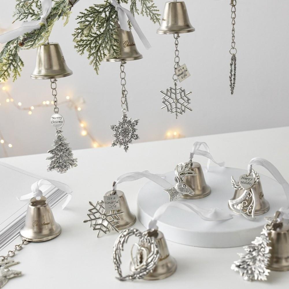 Wonderful Silver Christmas Bell Ornament Iron DIY Xmas Jingle Bells Holiday Decoration with Ribbon Christmas Tree Pendant