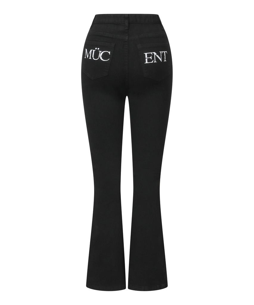Mucent Lacsen Crack Back Lettering Bootcut Pants