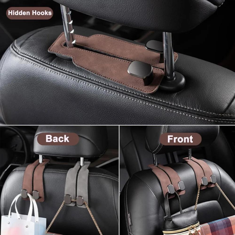 Universal 2-in-1 Soft Leather Car Seat Headrest Hooks Double Hook for Purse Bag Backpack - Car Seat Back Hanger